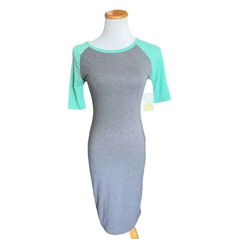 NWT Womens Lularoe Color Block Gray & Teal Julia Jersey Knit Bodycon Dress - XXS